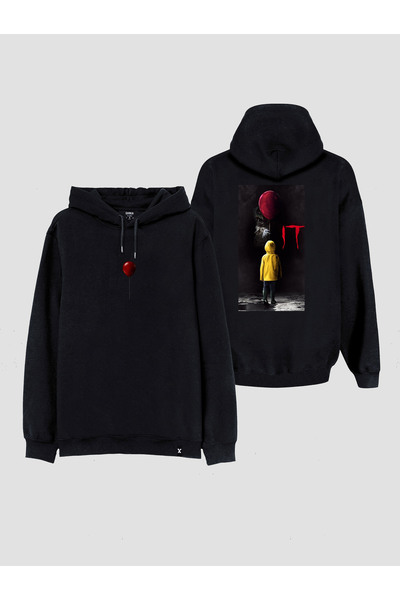 MODA IT O cu imprimeu Hanorac negru cu glugă Swea tricou Hanorac cu glugă