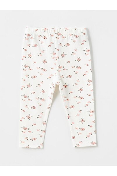 LC Waikiki Bisiklet Yaka Uzun Kollu Çiçekli Kız Bebek Çıtçıtlı Body ve Tayt 2'li (S5)