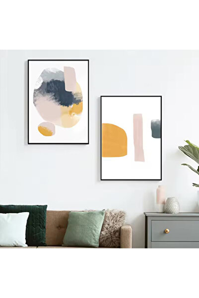 Linacci Set of 2 Black Metal Frame Orange Modern Real Glass Painting