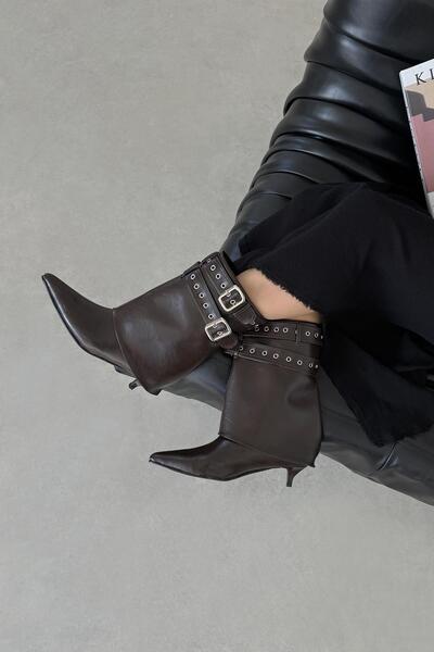 STRASWANS Katy Kadın Aksesuar Detay Kırışık Deri Bot Kahve