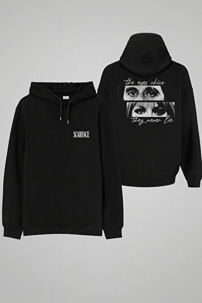 MODA Scarface Yaralı Yüz Baskılı Siyah Kapşonlu Kapüşonlu Sweatshirt Hoodie