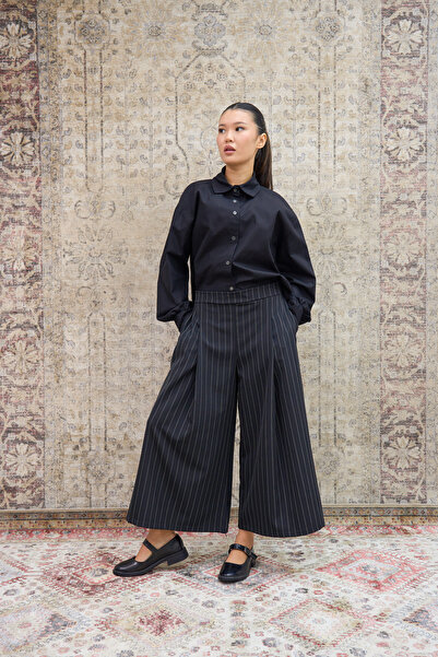 KÜÇÜĞÜM BUTİK Black Striped Pleated Trousers