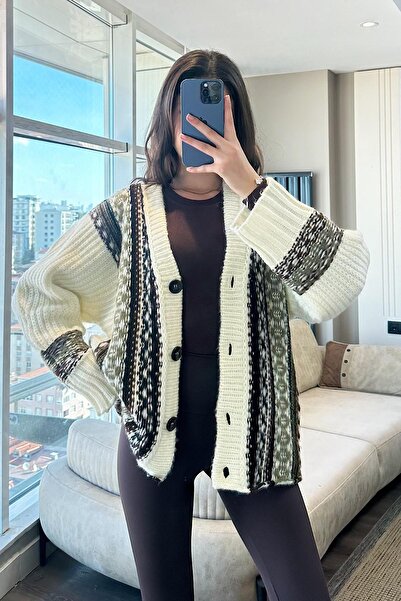 Moda Dubai SİVEN JAKARLI HIRKA-Ekru