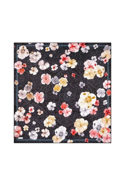 Bursa İpek Μαύρο μεταξωτό μαντήλι με μοτίβο κρινολίνης διπλής όψης