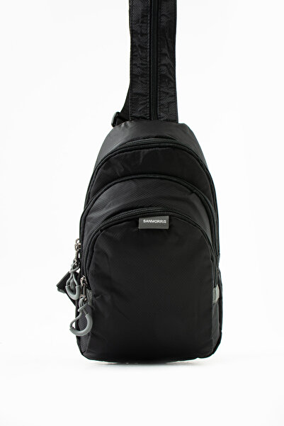 BLACK Refa Model Unisex Crinkle Fabric Water Resistant Body Bag with Crossbody and Backrest Strap Vip