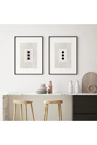 Linacci Комплект от 2 черни метални рамки със сиви и бели картини от истинско стъкло