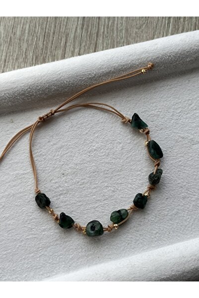 Pel Design Unshaped Emerald Stone Rope Bracelet & Anklet Handmade