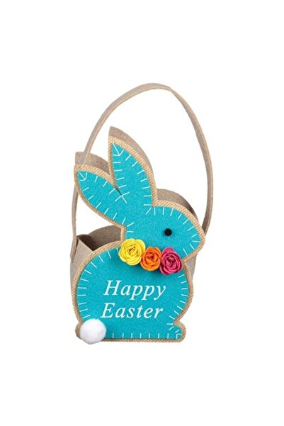BUR Coș decorativ din fetru pentru Paște, model iepuraș, turcoaz, 14x9x23 cm