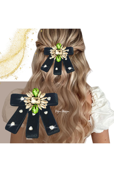 pegu baby collection مشبك أوتوماتيكي أسود بتصميم خاص مع حجر مخملي 2 سم 34