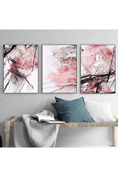 Linacci Set of 3 Black Metal Framed Artistic Modern Real Glass Painting