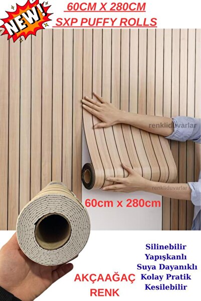 Renkli Duvarlar 60cm x 280cm 1 Adet Kendinden Yapışkanlı krem Lambiri Desenli Duvar Paneli Kağıdı YG002