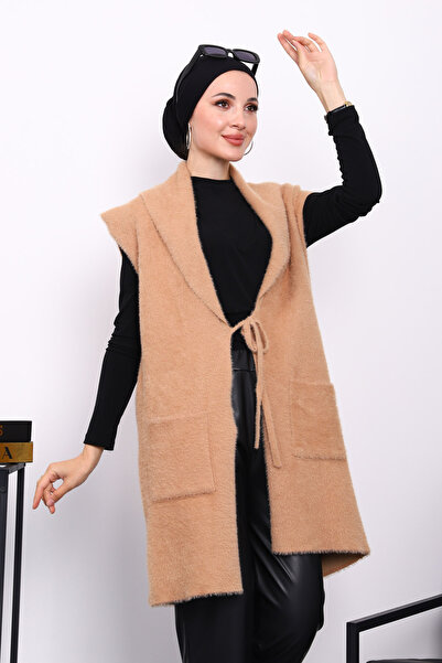 İmajButik Μπισκότο Angora Yumoş γιλέκο με προκολλημένη τσέπη