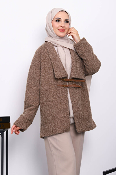 İmajButik Παλτό με λεπτομέρεια από καστανόχρωμο καστανόχρωμο με λεπτομέρεια από καστανόχρωμο βιζόν