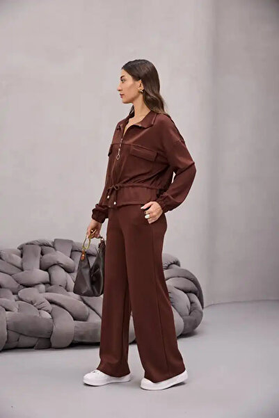 cemo Fermuarlı Bağlamalı Cep Detay Gömlekli Takım