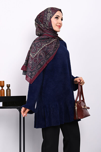 İmajButik Navy Blue Flounce Angora Soft Knit Tunic