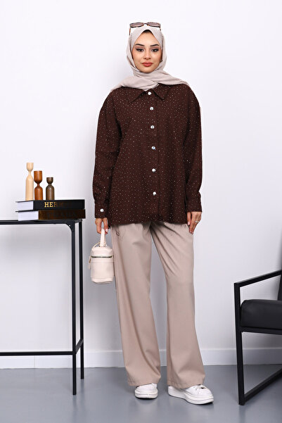 İmajButik Πουκάμισο Gabardine από καφέ πέτρα