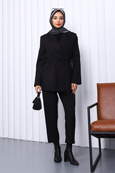 İmajButik Μαύρο μπλέιζερ με διπλό γιακά με κουμπιά