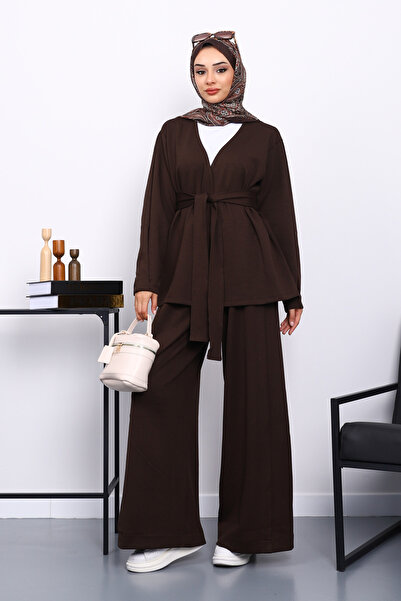 İmajButik Brown Waist Belted Trouser Suit