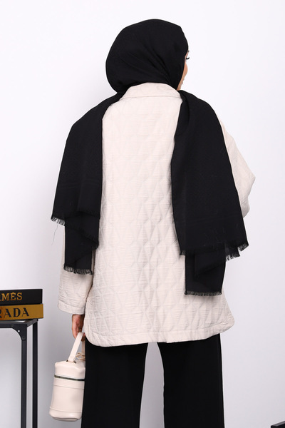 İmajButik Μπουφάν με διπλή τσέπη και καπιτονέ με πέτρινο λαιμόκοψη