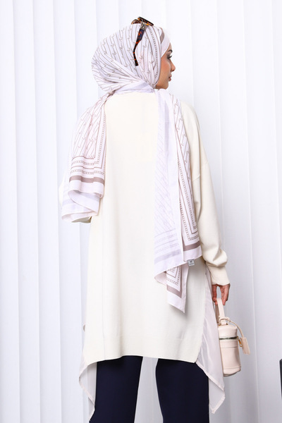 İmajButik Stone Crew Neck Tulle Detailed Tunic