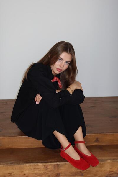 Elyo Arve Hakiki Deri Süet Kırmızı Babet