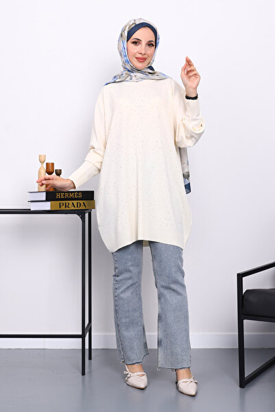 İmajButik Τονίκ με πέτρινη κέντηση με λαιμόκοψη ποδηλάτου