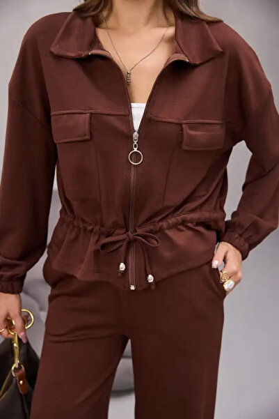 cemo Fermuarlı Bağlamalı Cep Detay Gömlekli Takım