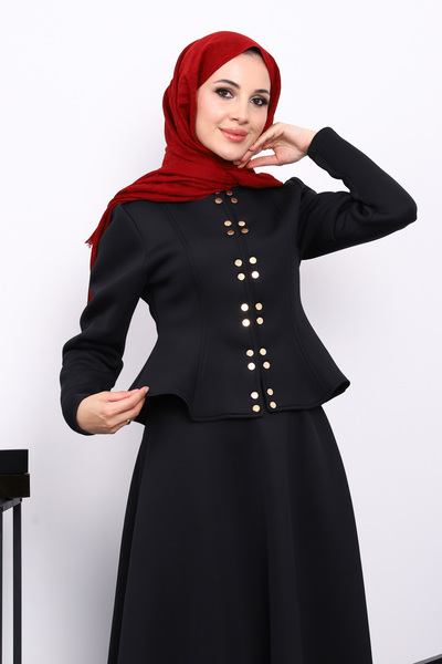 İmajButik Black Crop Jacket Skirted Scuba Suit