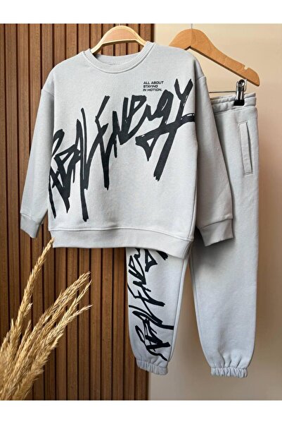 KidsSel New Season Boys' Printed Model 3 Thread Cotton Fabric Top and Bottom Set