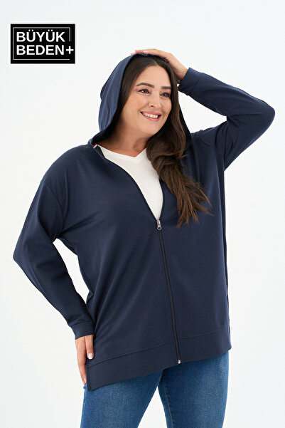 Superlife سترة نسائية كبيرة الحجم بسحاب وقلنسوة SPR26BTK955