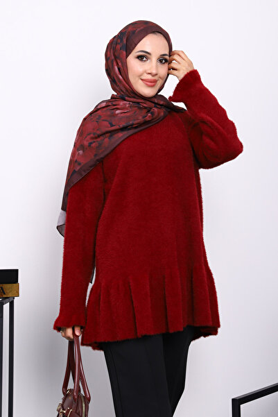 İmajButik Burgundy Flounce Angora Soft Knit Tunic