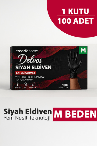 EMORFOHOME Disposable Delvos Powder-Free Black Size m Gloves 100-Piece Burger...