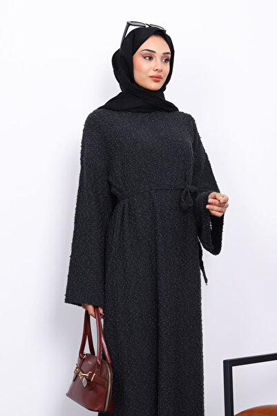 İmajButik Πλεκτό φόρεμα ανθρακί με λαιμόκοψη