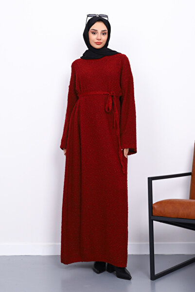 İmajButik Φόρεμα πλεκτό με λαιμόκοψη μπορντό