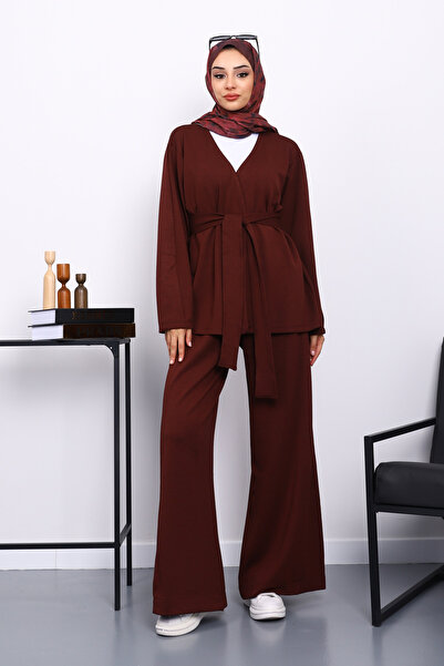 İmajButik Burgundy Belted Trouser Suit
