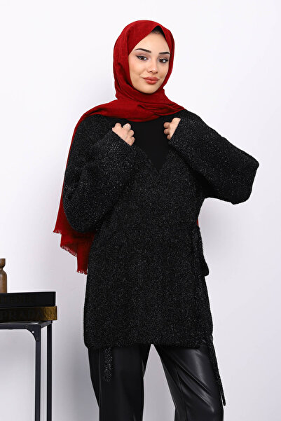 İmajButik Black Belted Glitter Cardigan