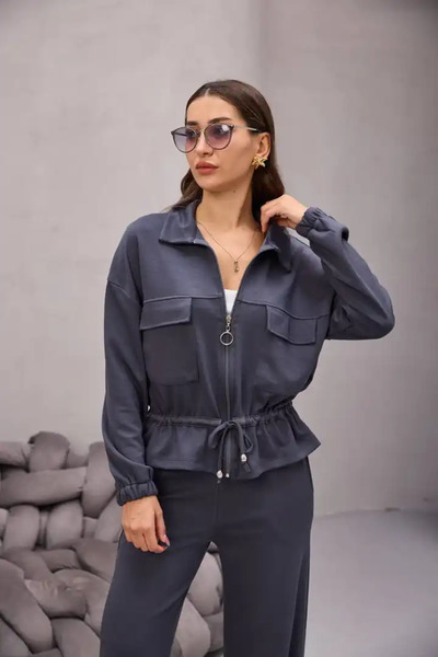 cemo Fermuarlı Bağlamalı Cep Detay Gömlekli Takım