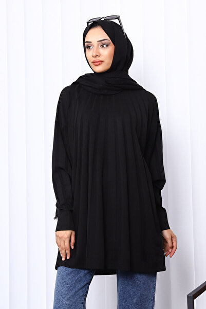 İmajButik Black Crew Neck Mercerized Knitwear Tunic
