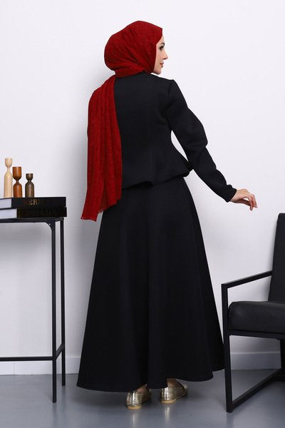 İmajButik Black Crop Jacket Skirted Scuba Suit