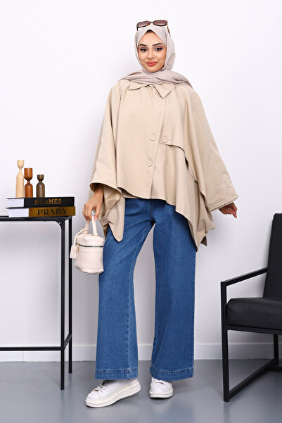 İmajButik Μπεζ καμπαρντίνα με επένδυση με κουμπιά