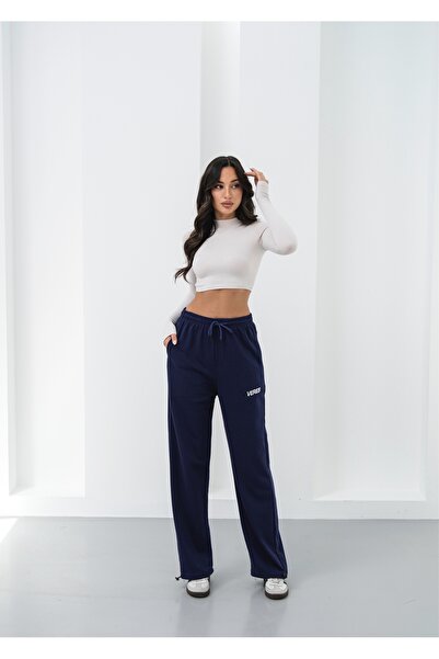 veres Lacivert Premium Nakışlı Ayarlanabilir Stoperli Paça Baggy Eşofman Altı