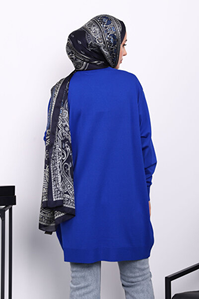 İmajButik μπλε κοβαλτίου Μπλε τουνίκ με λαιμόκοψη με πέτρα