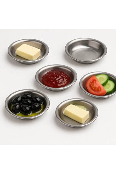 Fiyakalı Ürünler Atölyesi 18/10 Stainless Steel Plate Bowl Set 6 Pieces, Breakfast Plate, Snack Plate, Dowry Plate, 12 cm Plate, Jam Serving
