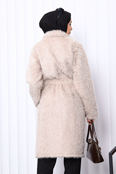 İmajButik Γούνινο παλτό με μακριές τσέπες με πέτρινα κουμπιά