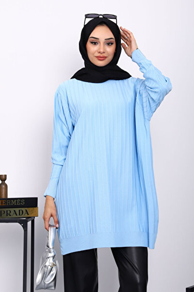 İmajButik Baby Blue Mercerized Ribbed Casual Tunic