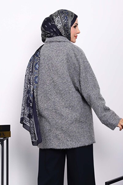 İmajButik Γκρι παλτό με λεπτομέρεια καστανιάς και λεπτομέρεια γκρι ζώνης