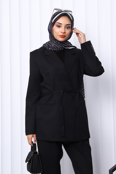 İmajButik Μαύρο μπλέιζερ με διπλό γιακά με κουμπιά