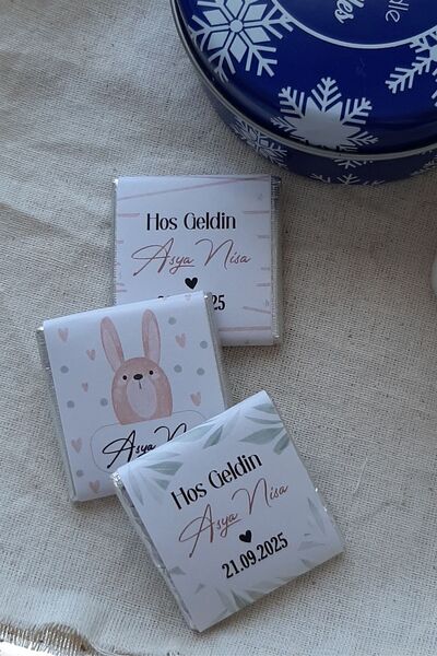 Genel Markalar Tavşan Tema - Bebek Madlen Çikolata Sargı Etiketi - 35 Adet