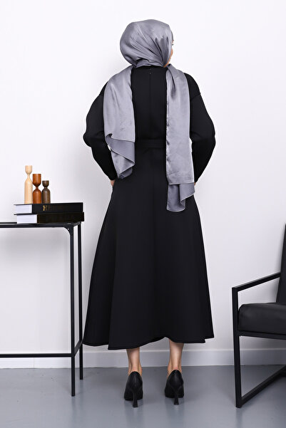 İmajButik Μαύρο φόρεμα κατάδυσης με ζώνη στη μέση