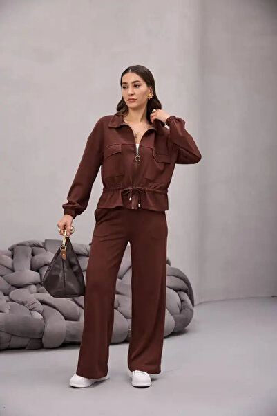 cemo Fermuarlı Bağlamalı Cep Detay Gömlekli Takım